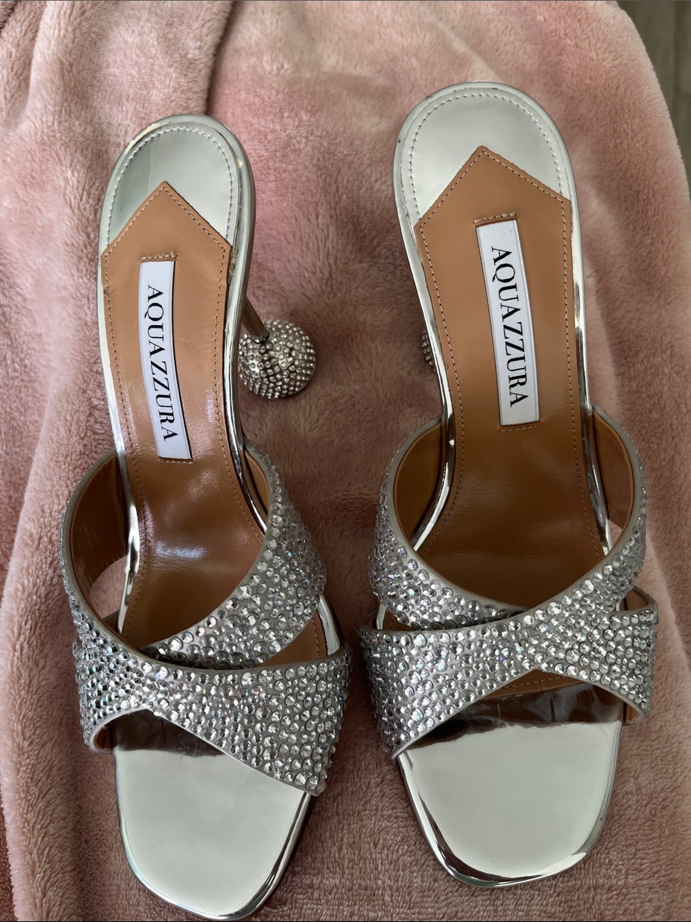 Aquazzura Silver Crystal-Embellished Strappy Heels